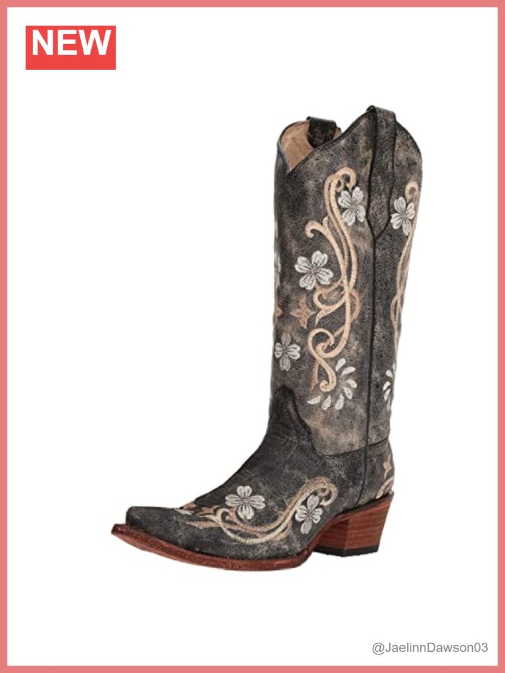 Corral Leather Western Cowgirl Boots Snip Toe Floral Embroidered